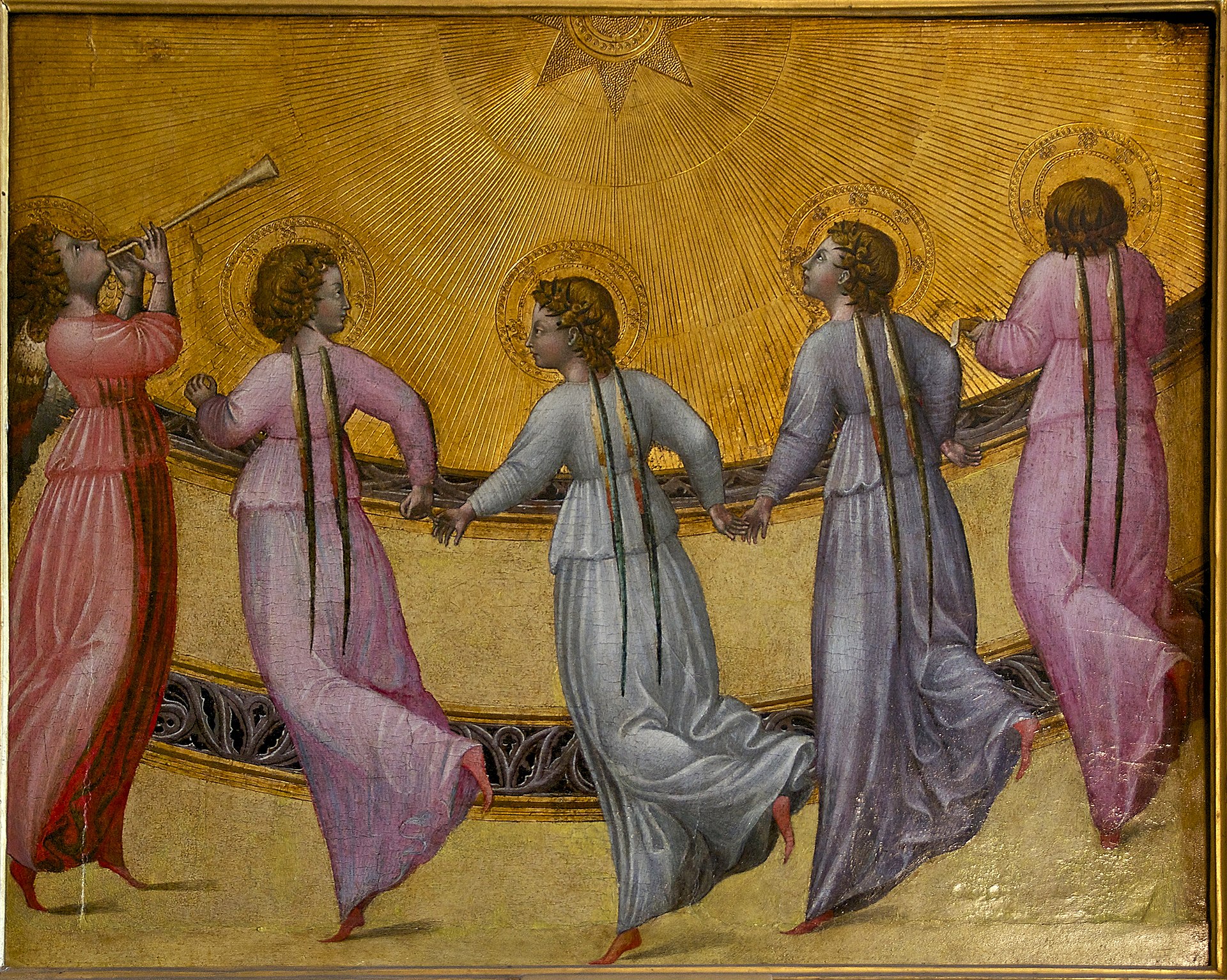 Imagem de referência de Cinco anjos dançantes, descrito nos dados abertos como pintura de Giovanni di Paolo