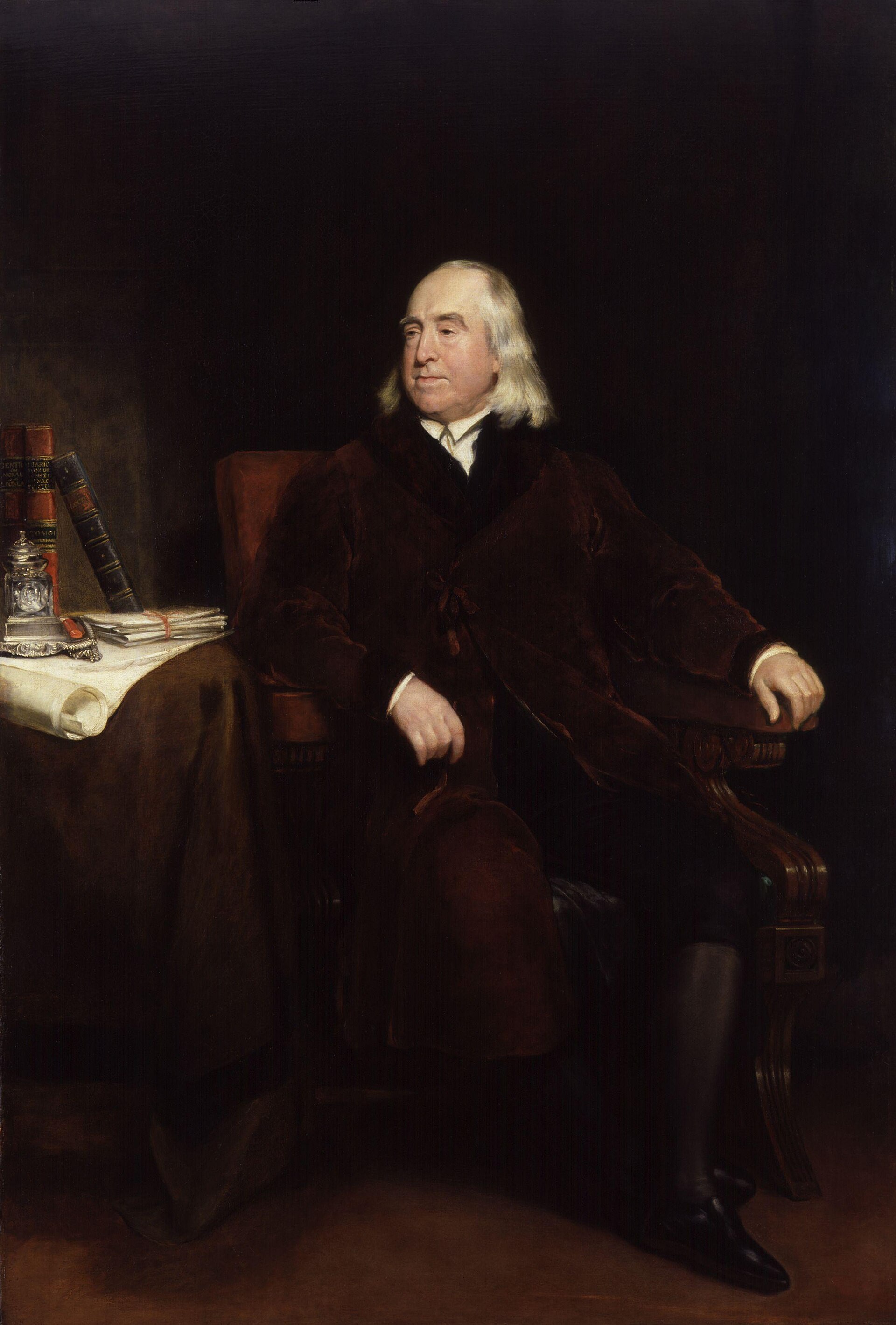 Imagem de referência relacionada a Jeremy Bentham, item descrito como jurista e filósofo iluminista