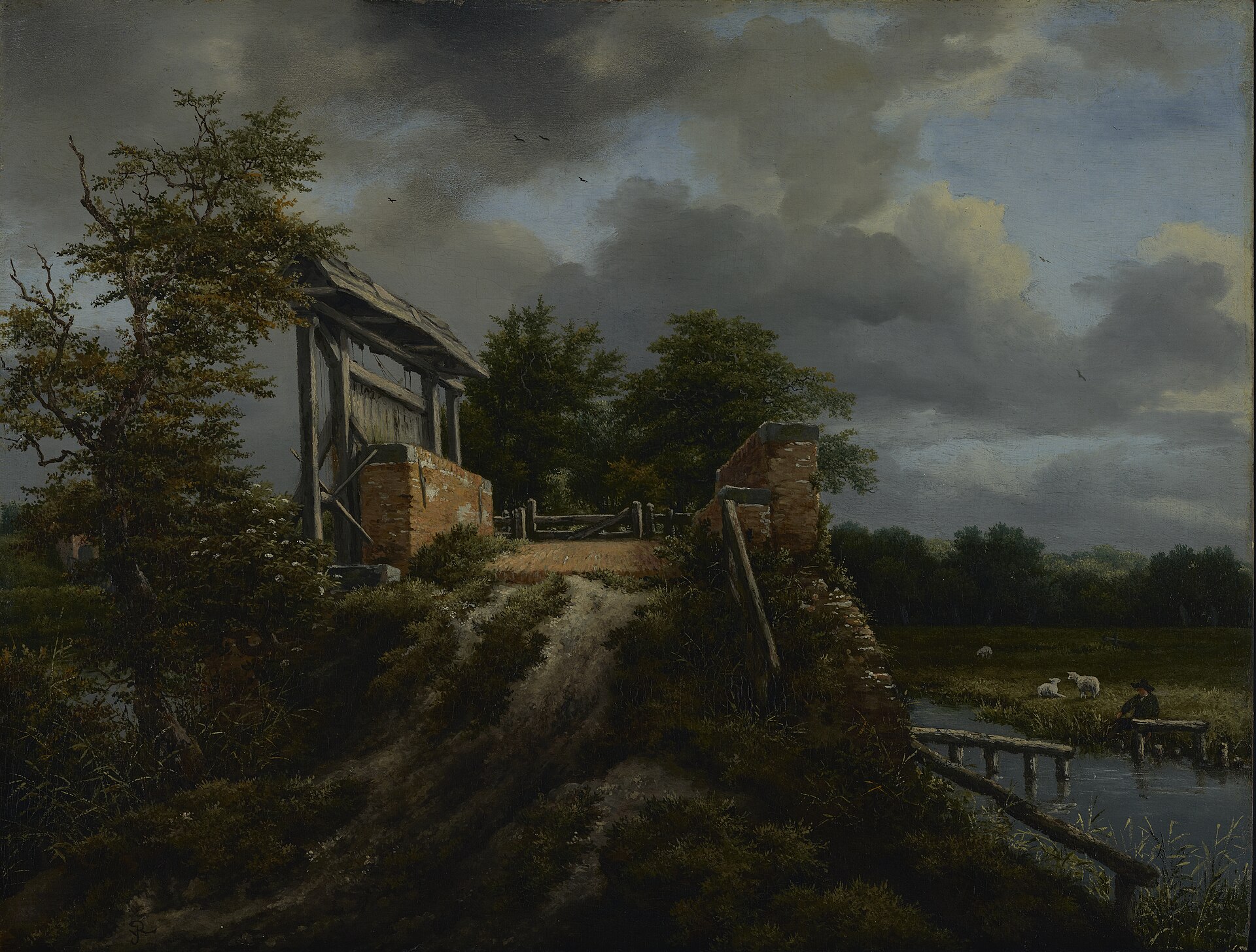 Imagem de referência de Ponte com eclusa, descrito nos dados abertos como pintura de Jacob van Ruisdael