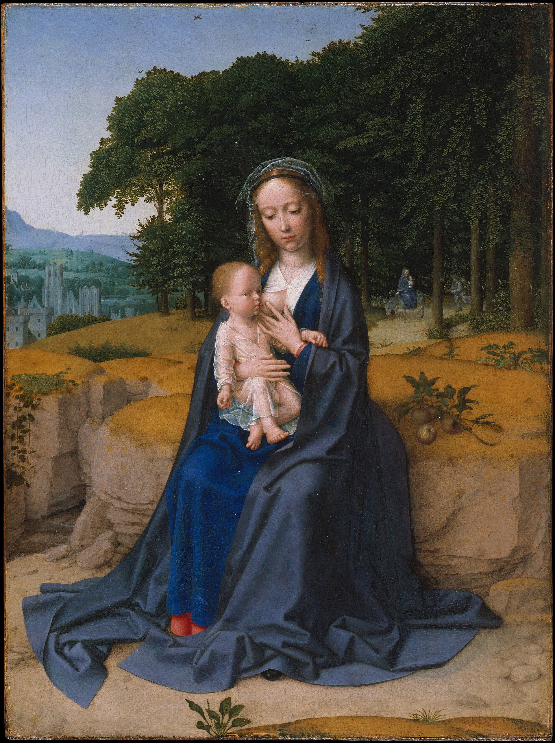 Imagem de referência de O descanso na fuga ao Egito, descrito nos dados abertos como pintura de Gerard David