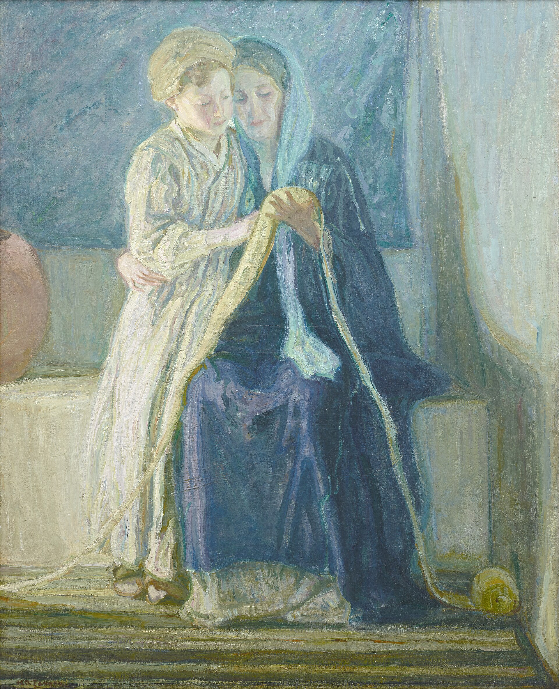 Imagem de referência de Jesus e a sua Mãe estudando as Escrituras, descrito nos dados abertos como pintura de Henry Ossawa Tanner