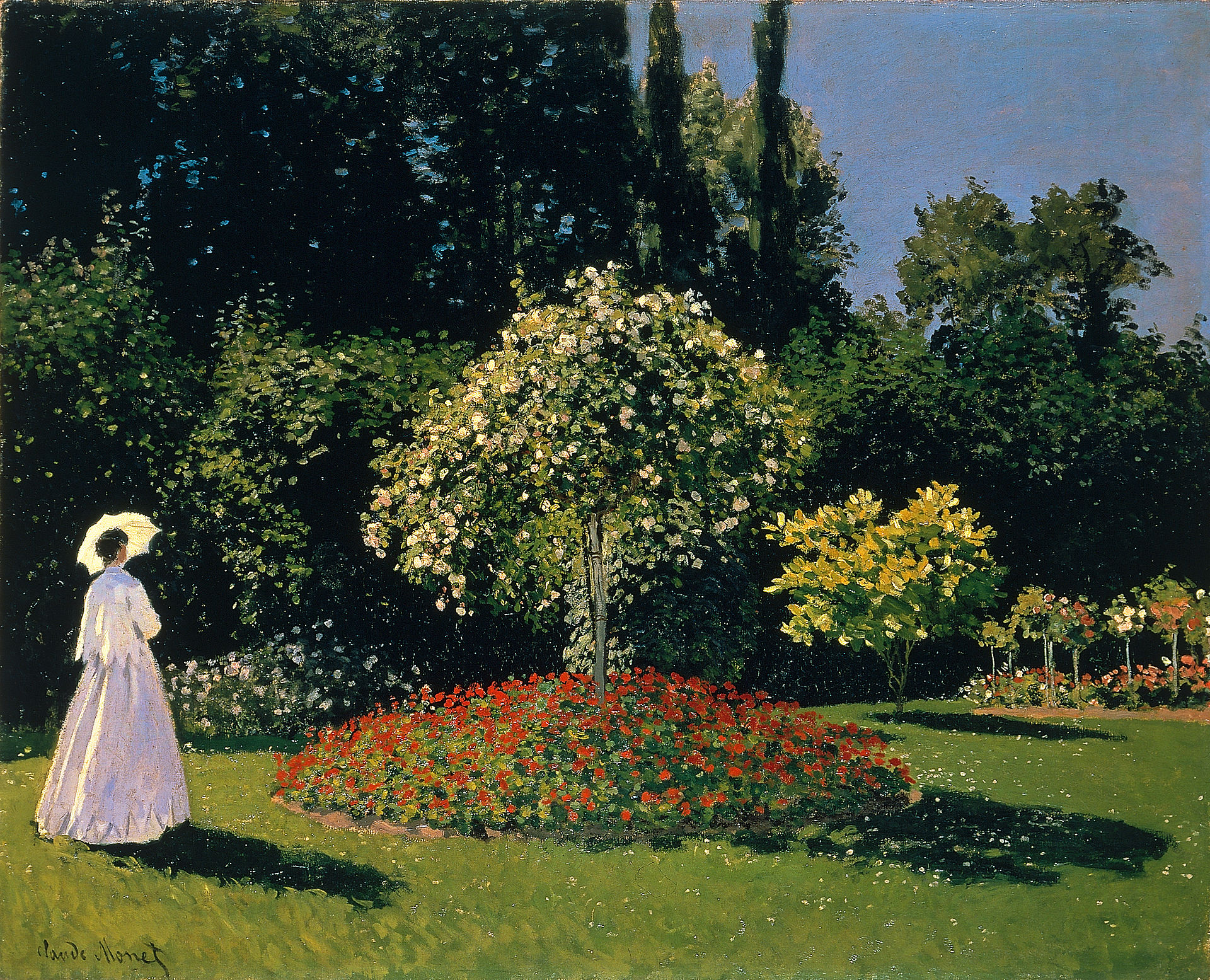 Imagem de referência de Femme en blanc au jardin, descrito nos dados abertos como pintura de Claude Monet