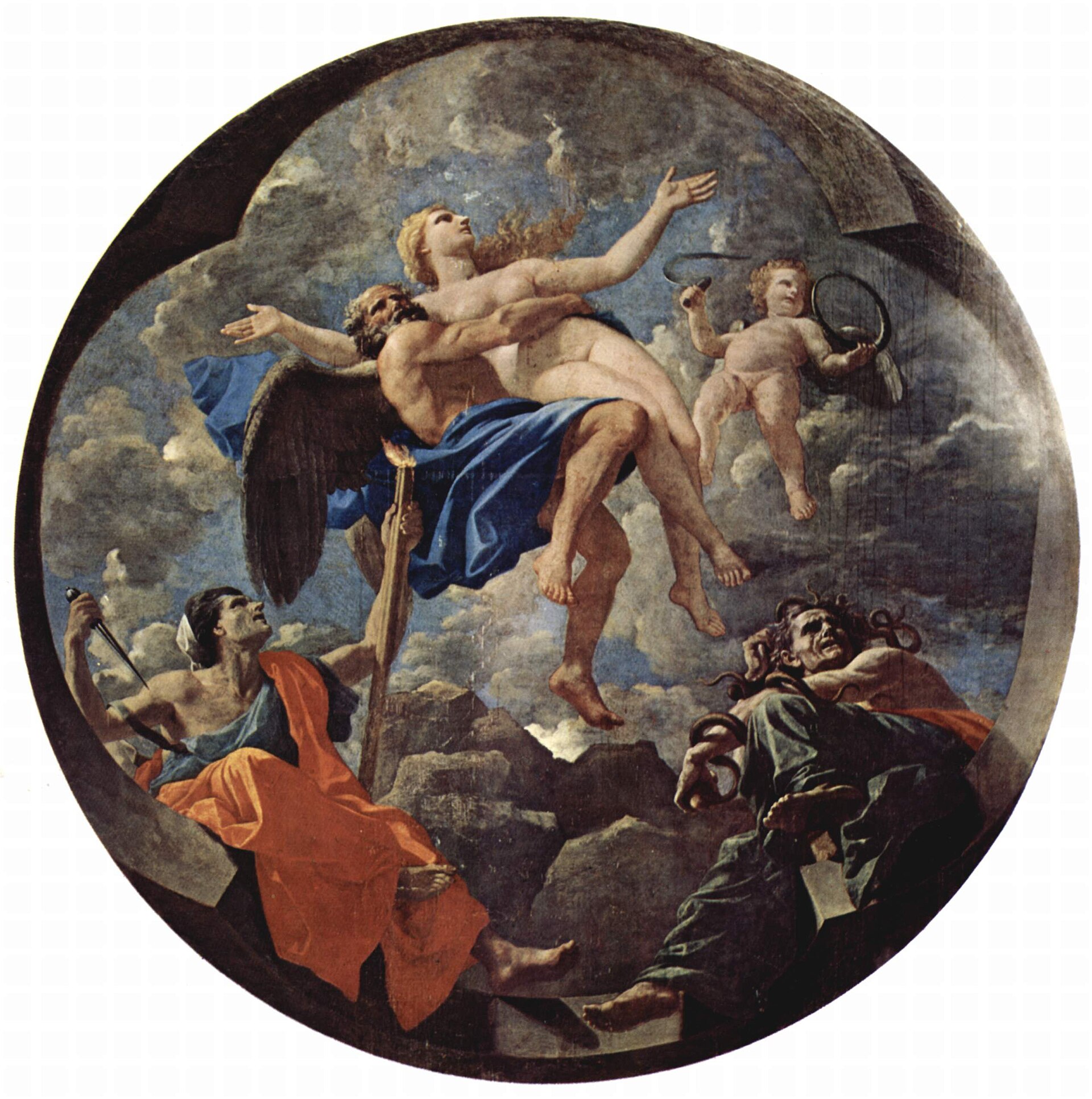 Imagem de referência de Tempo defendendo a Verdade contra os ataques da Inveja e da Discórdia, descrito nos dados abertos como pintura de Nicolas Poussin