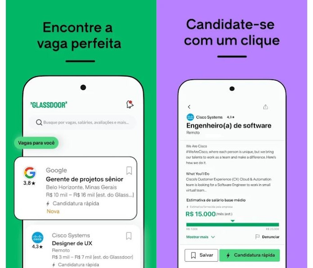 Glassdoor oferece busca de vagas e informações sobre as empresas contratantes — Foto: Reprodução/Google Play Store