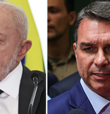 Os candidatos Luiz Inácio Lula da Silva (PT) e Flávio Bolsonaro (PL) Foto: Allison Sales/NurPhoto via Getty Images Mateus Bonomi/Anadolu via Getty Images