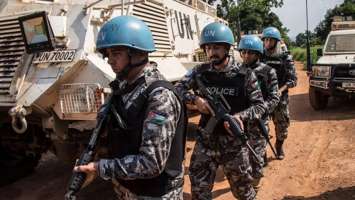 UN police officers from Jordan patrol in Bangui, the capital of the Central African Republic.