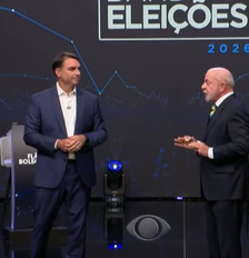 Flávio Bolsonaro e Lula no primeiro debate na Band Foto: Reprodução/Band