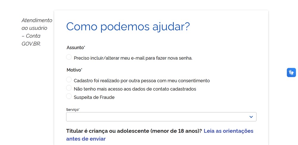 Formulário de alteração de e-mail para fazer nova senha do Gov.br — Foto: Reprodução/Róbson Martins
