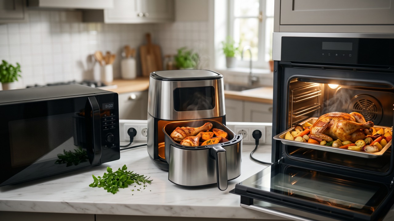 Qual gasta menos para esquentar comida: air fryer, forno elétrico ou micro-ondas?