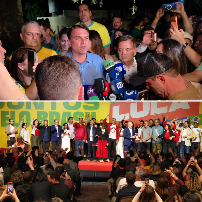 Saiba quem estava atrás de Lula e Flávio Bolsonaro durante discursos após resultados do 1º turno