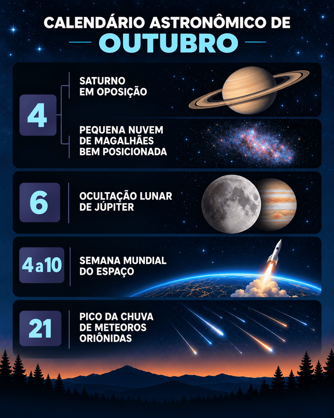 Resumo do calendário astronômico de outubro de 2026.