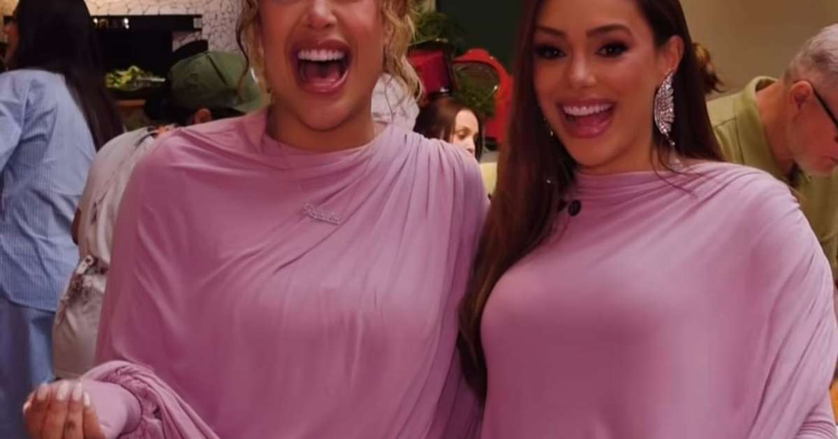 Bruna Biancardi e Rafaella Santos usam a mesma roupa na festa de Mavie e caem na risada