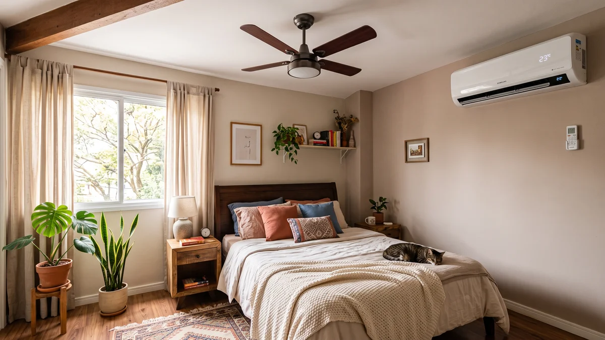 ventilador de teto x ar-condicionado