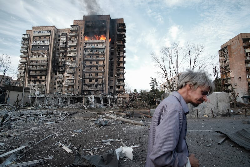A building hit in a Russian strike in Kramatorsk, Donetsk. EPA